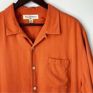 Tommy Bahama Mens XL Orange Textured Silk SS Button Up Shirt Resortwear Vacation
